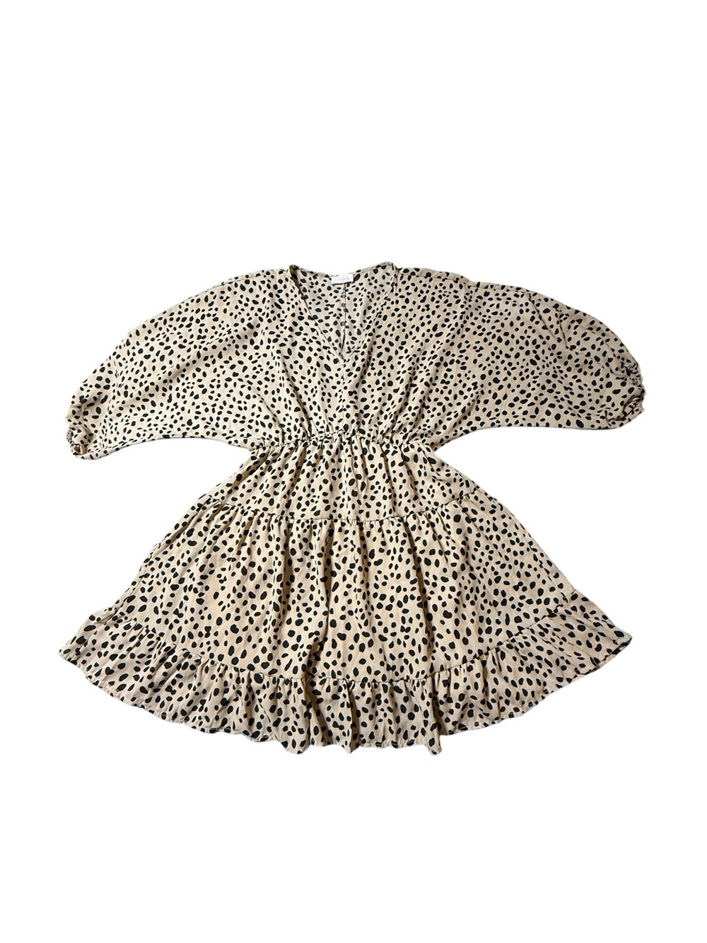 Pink Lily Leopard Tiered Mini Dress M Cheetah Dalmatian Animal Print Ruffle Boho